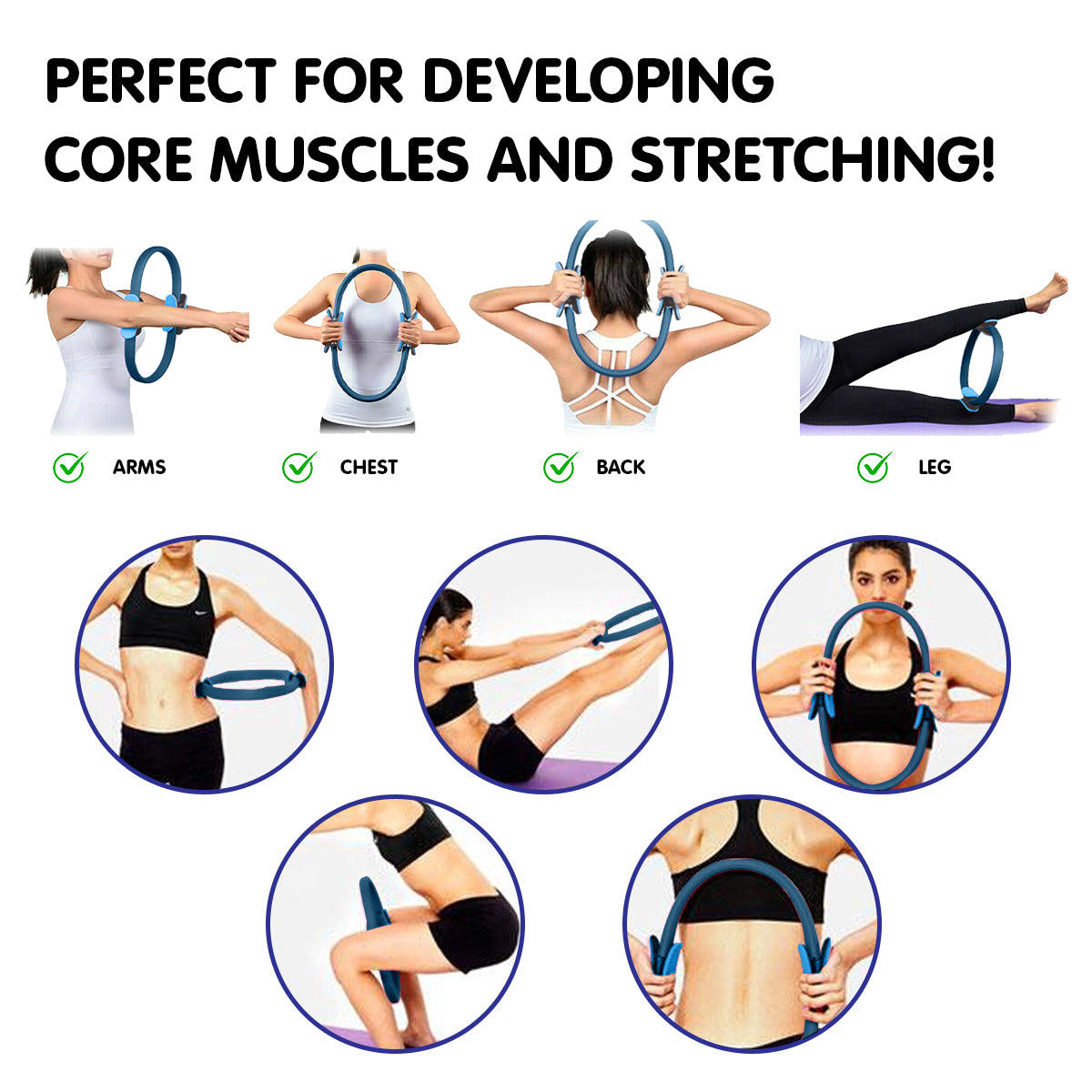 Powertrain 40cm Pilates Ring Magic Fitness Circle Dual Grip Handles for Yoga Core Thigh Workout Resistance - Blue