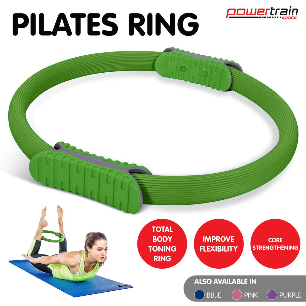 Powertrain 40cm Pilates Ring Magic Fitness Circle Dual Grip Handles for Yoga Core Thigh Workout Resistance - Green