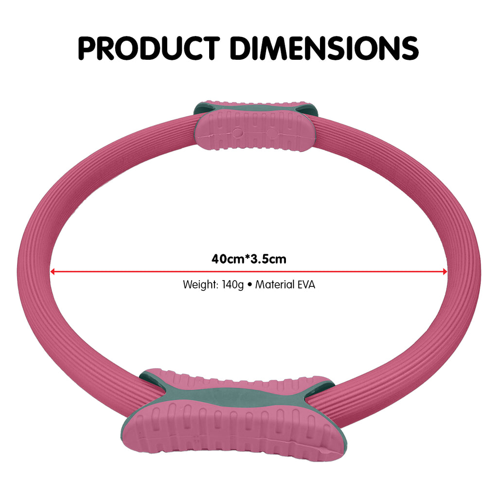 Powertrain 40cm Pilates Ring Magic Fitness Circle Dual Grip Handles for Yoga Core Thigh Workout Resistance - Pink