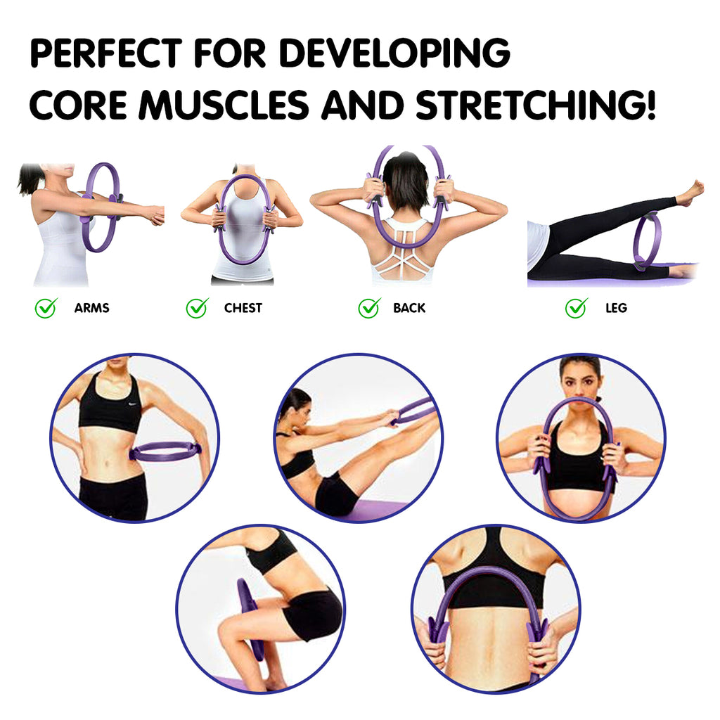Powertrain 40cm Pilates Ring Magic Fitness Circle Dual Grip Handles for Yoga Core Thigh Workout Resistance - Purple