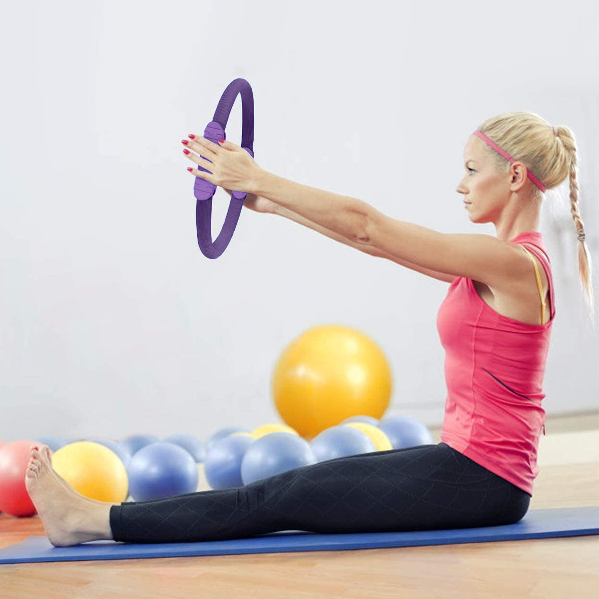 Powertrain 40cm Pilates Ring Magic Fitness Circle Dual Grip Handles for Yoga Core Thigh Workout Resistance - Purple
