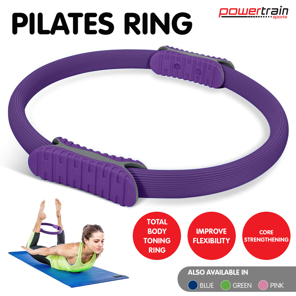 Powertrain 40cm Pilates Ring Magic Fitness Circle Dual Grip Handles for Yoga Core Thigh Workout Resistance - Purple