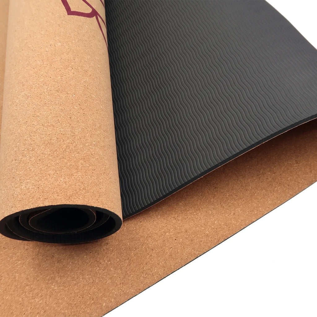Powertrain 6mm Natural Cork Yoga Mat with Carry Strap, Non-Slip Cushioned Pilates Exercise Fitness Mat - Chakra