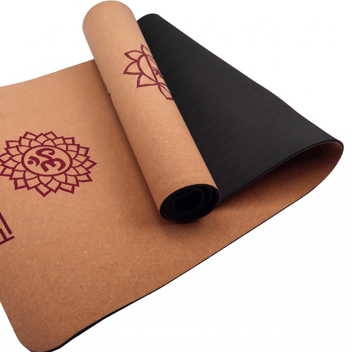 Powertrain 6mm Natural Cork Yoga Mat with Carry Strap, Non-Slip Cushioned Pilates Exercise Fitness Mat - Chakra