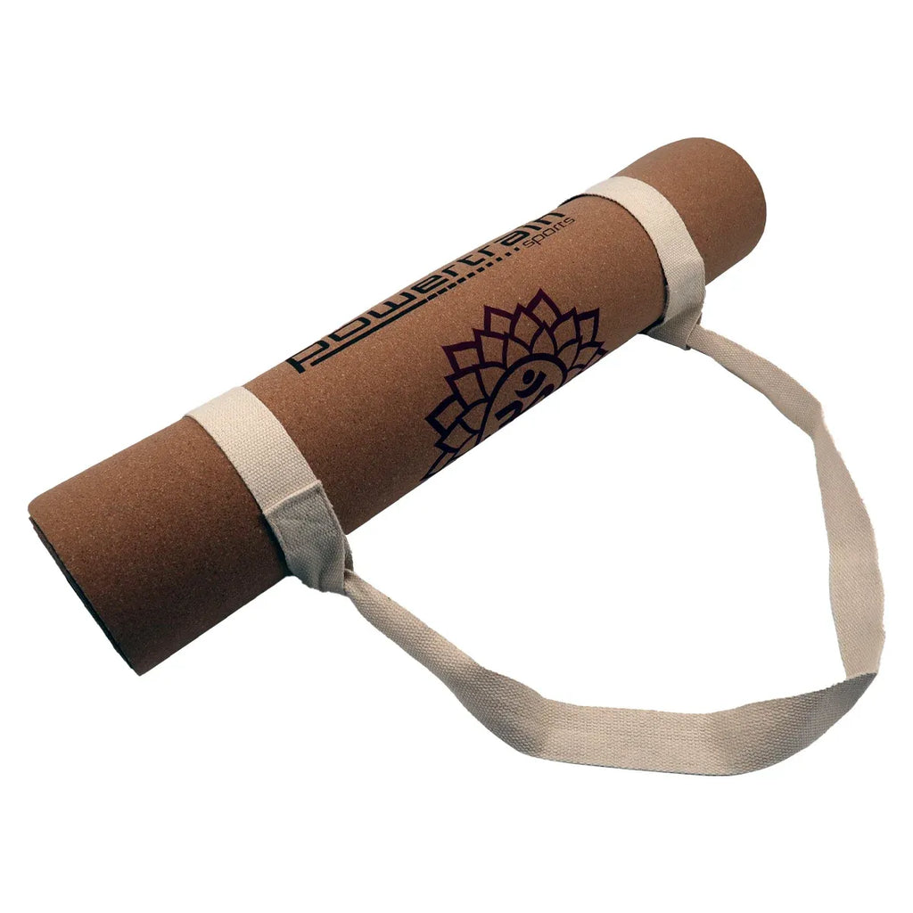 Powertrain 6mm Natural Cork Yoga Mat with Carry Strap, Non-Slip Cushioned Pilates Exercise Fitness Mat - Chakra