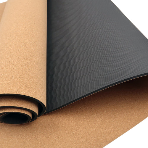 Powertrain Natural Cork Yoga Mat 6mm Thick Non-Slip Double Layer Cushioned Exercise Fitness Pilates with Carry Strap