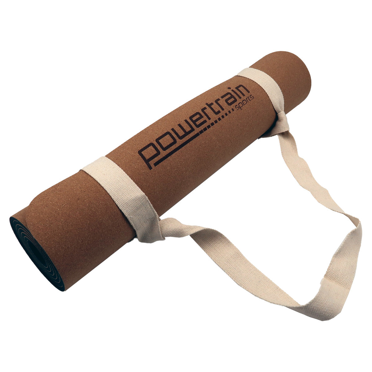 Powertrain Natural Cork Yoga Mat 6mm Thick Non-Slip Double Layer Cushioned Exercise Fitness Pilates with Carry Strap