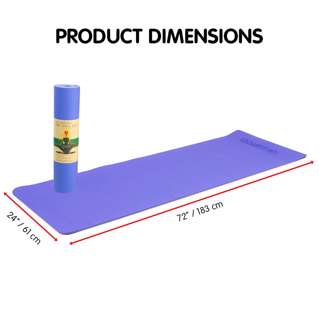 Powertrain 8mm Thick TPE Yoga Mat Non-Slip Home Gym Fitness Exercise Pilates Workout Mat with Carry Strap - Light Purple