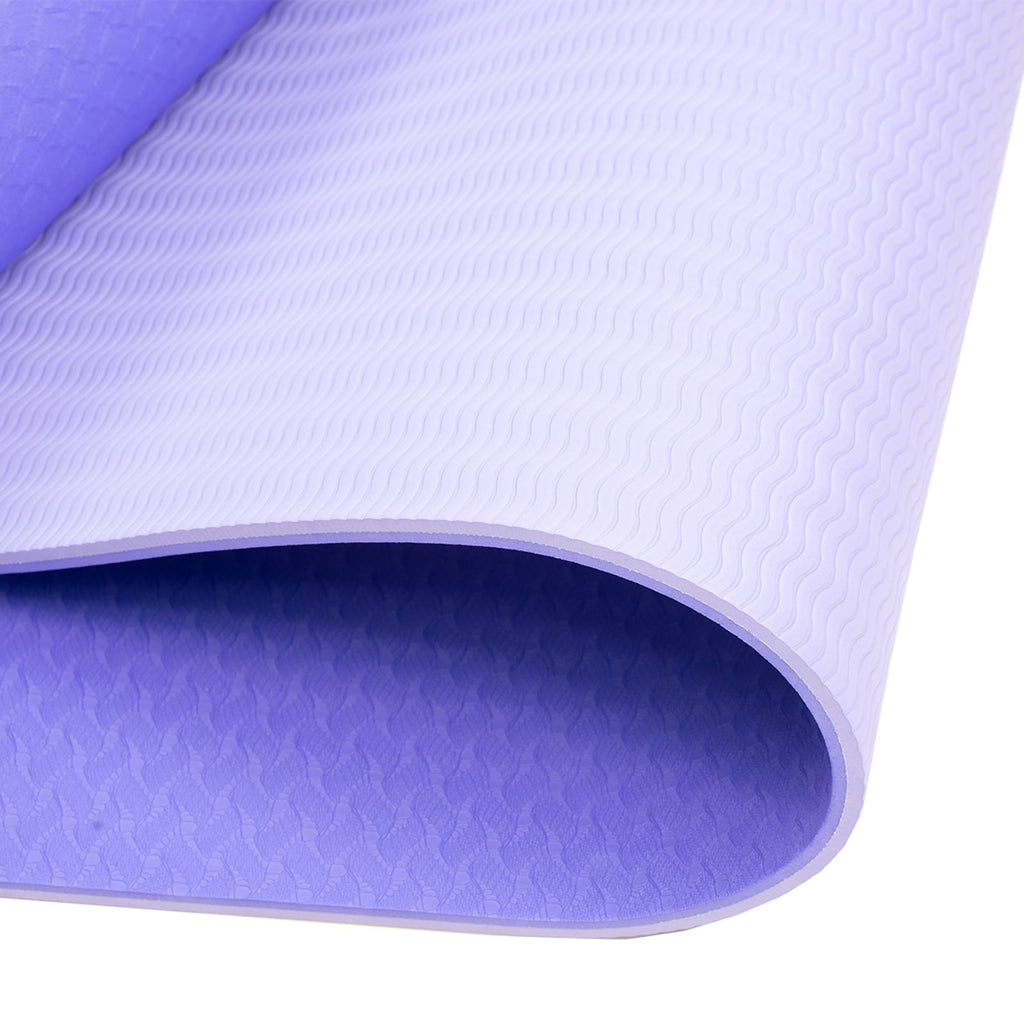 Powertrain 8mm Thick TPE Yoga Mat Non-Slip Home Gym Fitness Exercise Pilates Workout Mat with Carry Strap - Light Purple