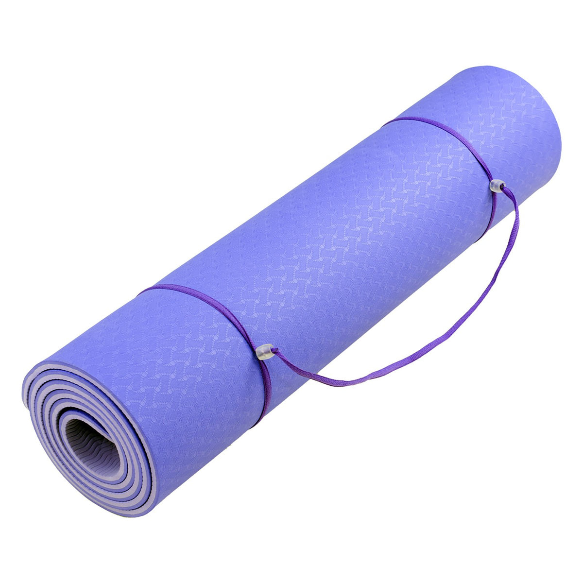 Powertrain 8mm Thick TPE Yoga Mat Non-Slip Home Gym Fitness Exercise Pilates Workout Mat with Carry Strap - Light Purple