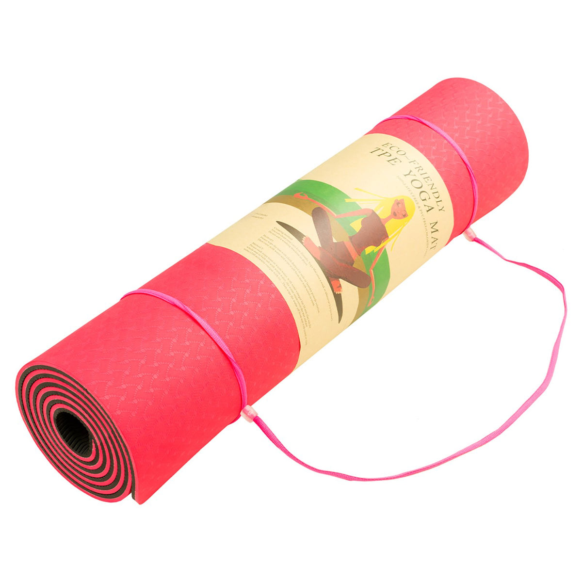 Powertrain 8mm Thick TPE Yoga Mat Non-Slip Home Gym Fitness Exercise Pilates Workout Mat with Carry Strap - Red