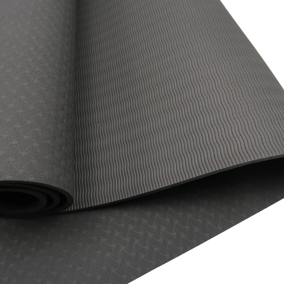 Powertrain 6mm Non-Slip TPE Yoga Mat Double Layer Exercise Pilates Fitness Workout Mat with Carry Strap - Black