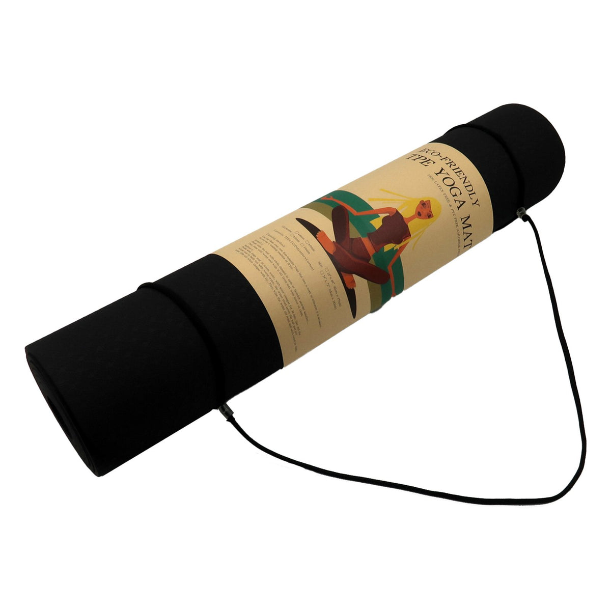 Powertrain 6mm Non-Slip TPE Yoga Mat Double Layer Exercise Pilates Fitness Workout Mat with Carry Strap - Black