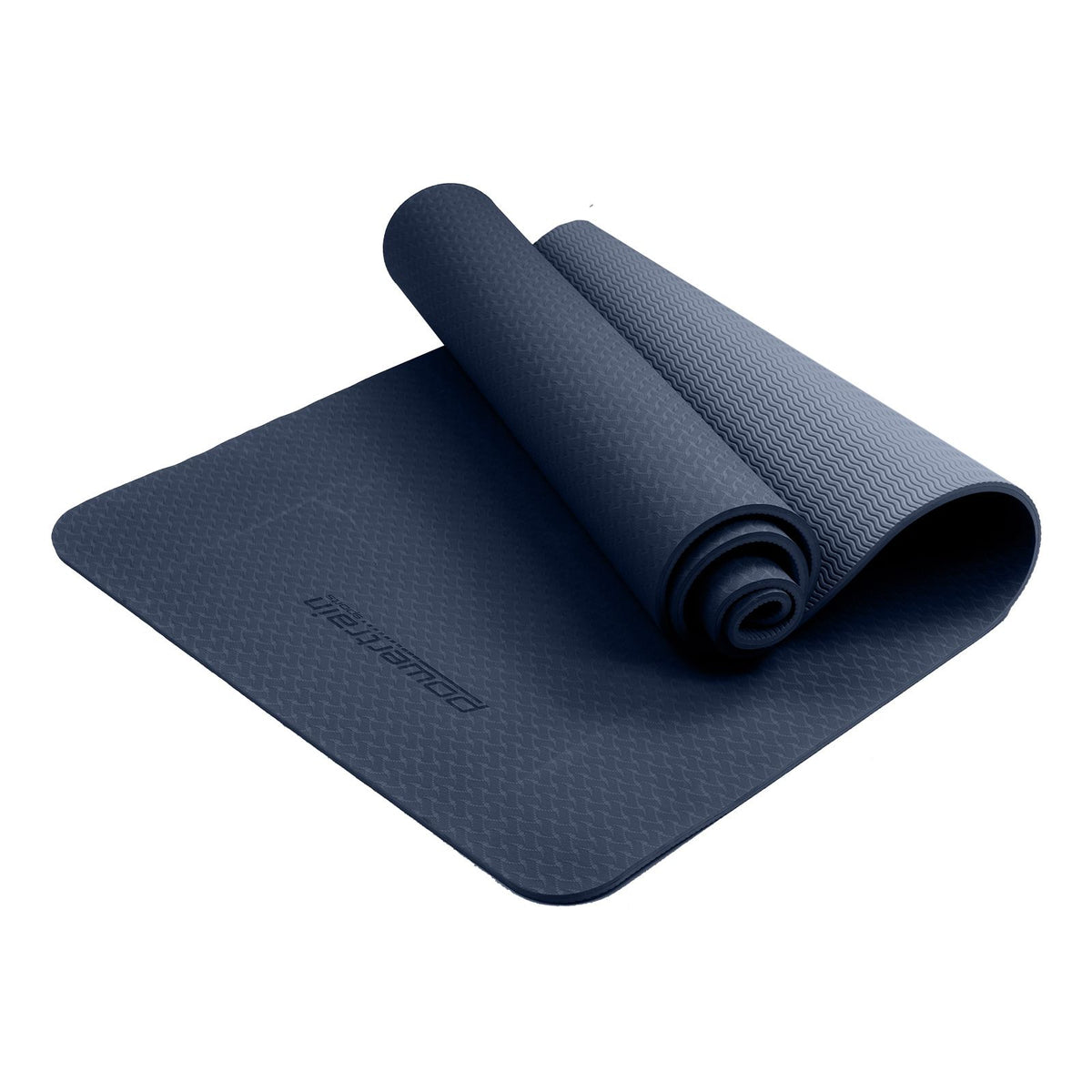 Powertrain 6mm Non-Slip TPE Yoga Mat Double Layer Exercise Pilates Fitness Workout Mat with Carry Strap - Dark Blue