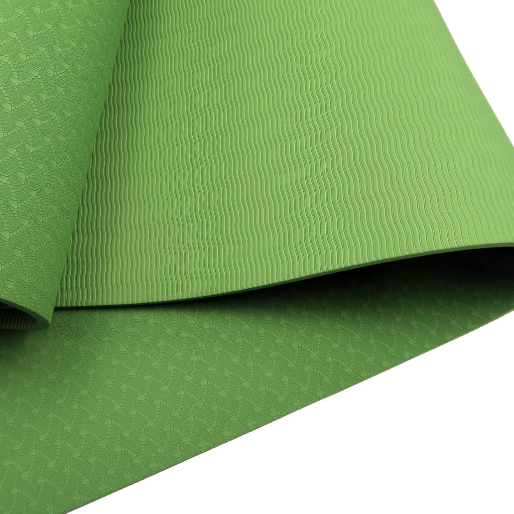 Powertrain 6mm Non-Slip TPE Yoga Mat Double Layer Exercise Pilates Fitness Workout Mat with Carry Strap - Green