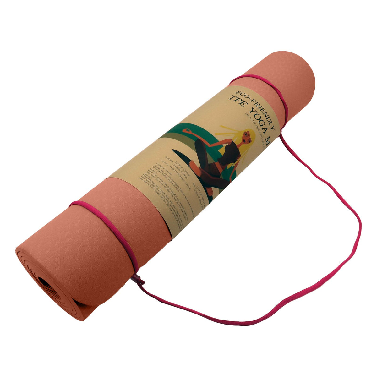 Powertrain 6mm Non-Slip TPE Yoga Mat Double Layer Exercise Pilates Fitness Workout Mat with Carry Strap - Pink