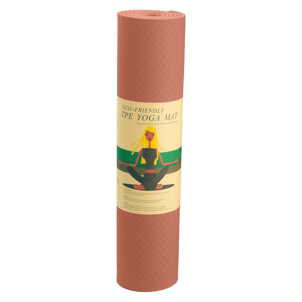 Powertrain 6mm Non-Slip TPE Yoga Mat Double Layer Exercise Pilates Fitness Workout Mat with Carry Strap - Pink